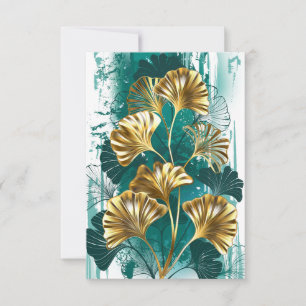 Branch with Golden Leaves Ginko Biloba Invitation