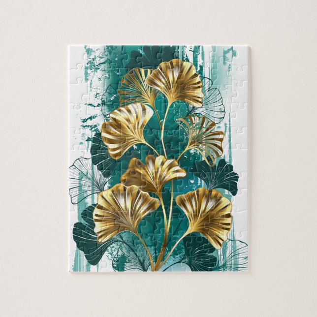 Branch with Golden Leaves Ginko Biloba Jigsaw Puzzle (Vertical)
