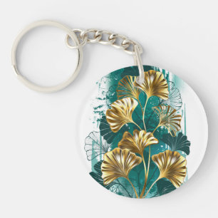 Branch with Golden Leaves Ginko Biloba Key Ring