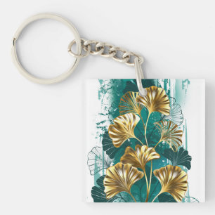 Branch with Golden Leaves Ginko Biloba Key Ring