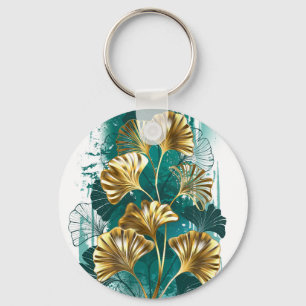 Branch with Golden Leaves Ginko Biloba Key Ring