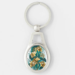 Branch with Golden Leaves Ginko Biloba Key Ring