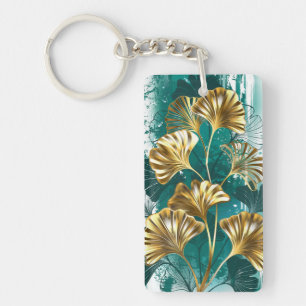 Branch with Golden Leaves Ginko Biloba Key Ring