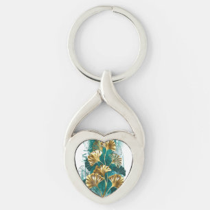 Branch with Golden Leaves Ginko Biloba Key Ring