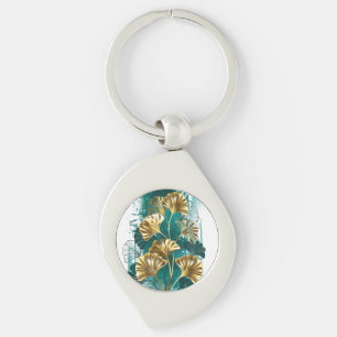 Branch with Golden Leaves Ginko Biloba Key Ring