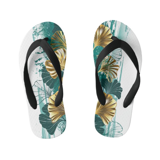 Branch with Golden Leaves Ginko Biloba Kid's Flip Flops (Footbed)