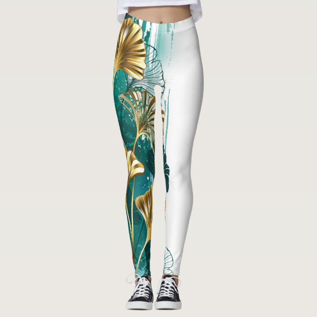 Branch with Golden Leaves Ginko Biloba Leggings (Front)