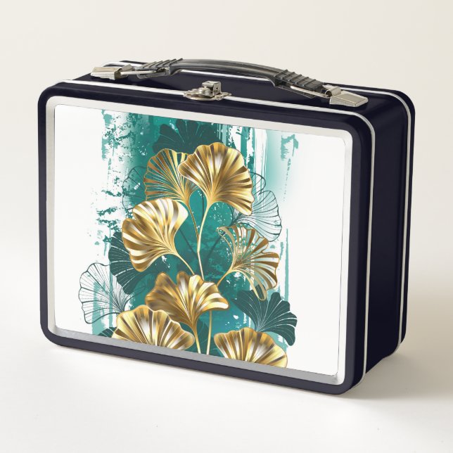 Branch with Golden Leaves Ginko Biloba Metal Lunch Box (Front)
