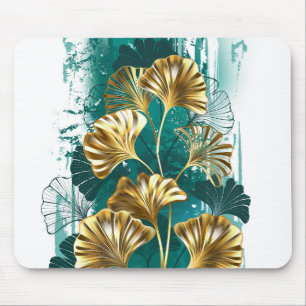 Branch with Golden Leaves Ginko Biloba Mouse Mat
