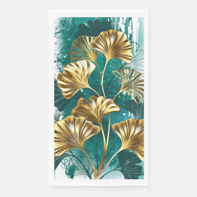 Branch with Golden Leaves Ginko Biloba Napkin (Front)