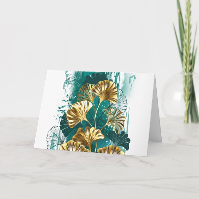 Branch with Golden Leaves Ginko Biloba Note Card (Front)