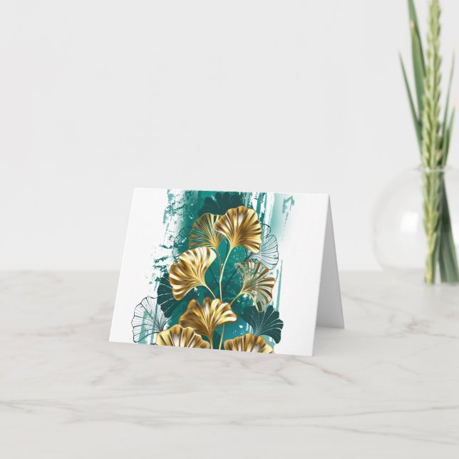 Branch with Golden Leaves Ginko Biloba Note Card (Front)