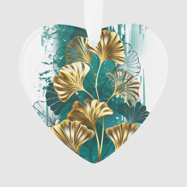 Branch with Golden Leaves Ginko Biloba Ornament (Front)