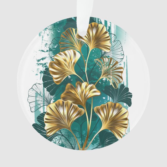 Branch with Golden Leaves Ginko Biloba Ornament (Front)