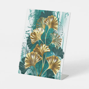 Branch with Golden Leaves Ginko Biloba Pedestal Sign
