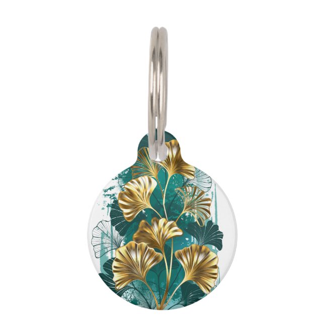 Branch with Golden Leaves Ginko Biloba Pet Tag (Front)