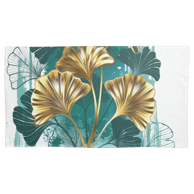 Branch with Golden Leaves Ginko Biloba Pillowcase (Front)