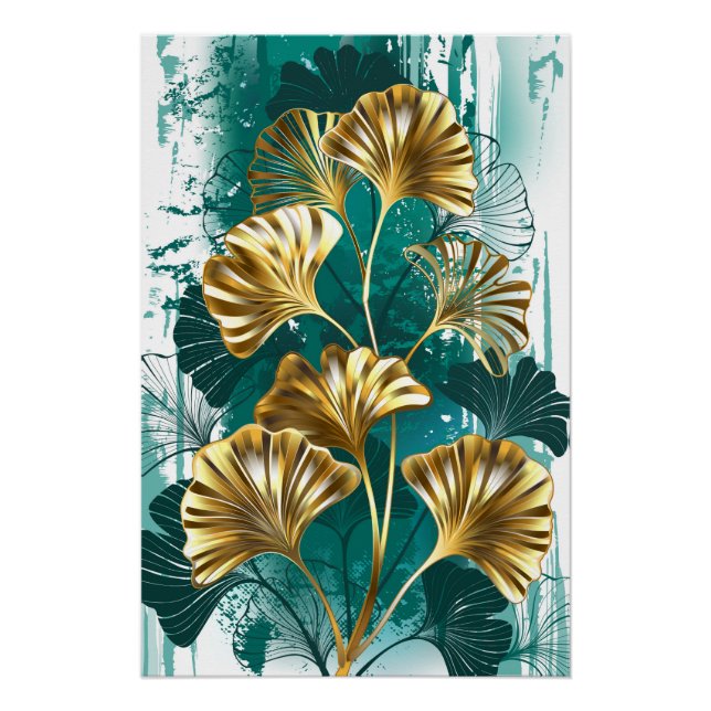 Branch with Golden Leaves Ginko Biloba Poster (Front)