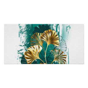 Branch with Golden Leaves Ginko Biloba Poster