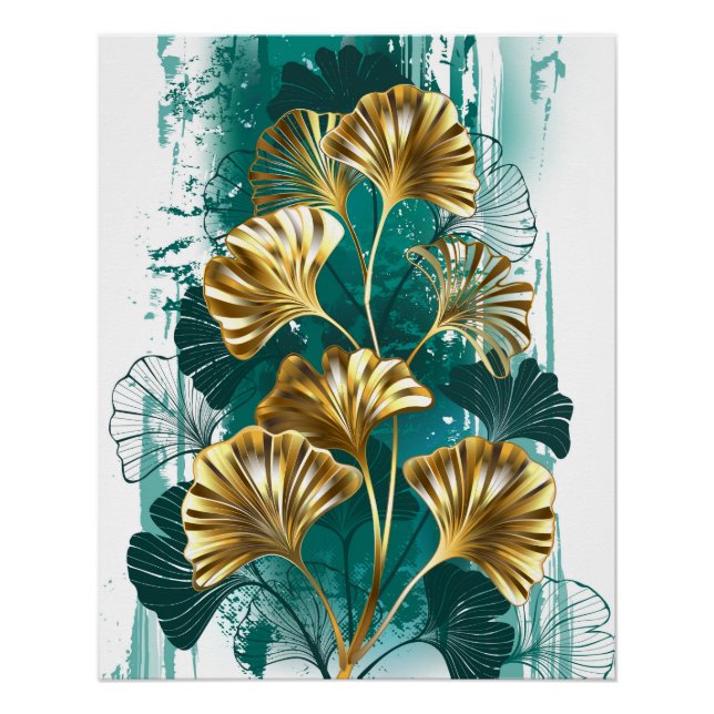 Branch with Golden Leaves Ginko Biloba Poster (Front)