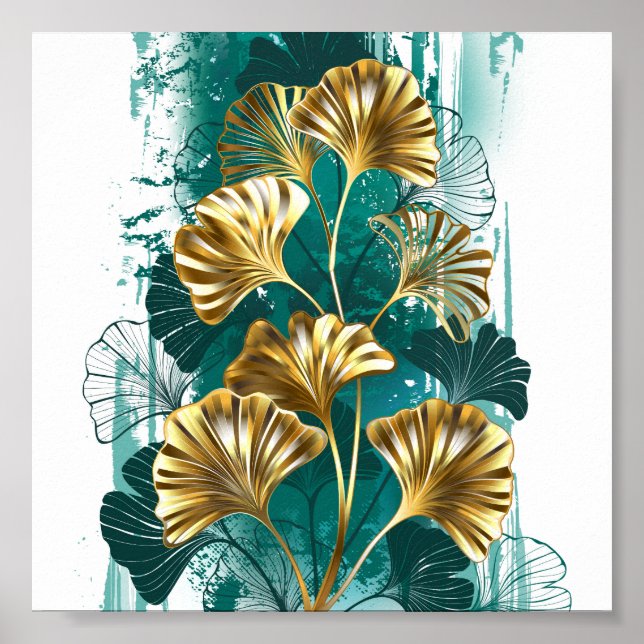 Branch with Golden Leaves Ginko Biloba Poster (Front)