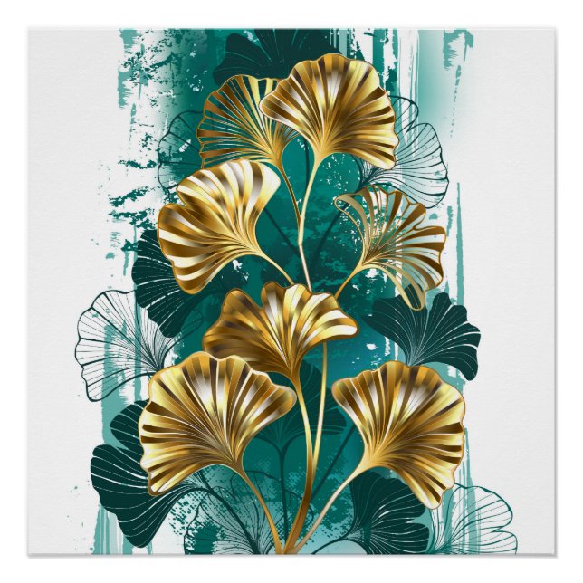 Branch with Golden Leaves Ginko Biloba Poster (Front)