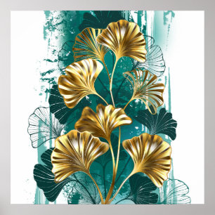 Branch with Golden Leaves Ginko Biloba Poster