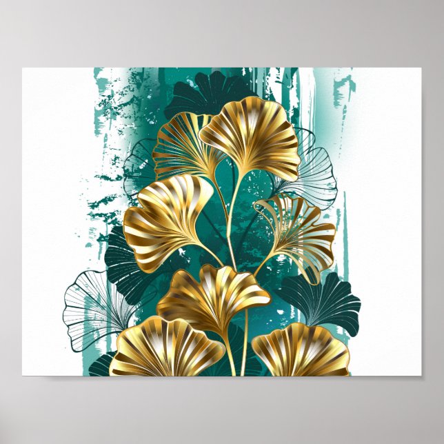 Branch with Golden Leaves Ginko Biloba Poster (Front)