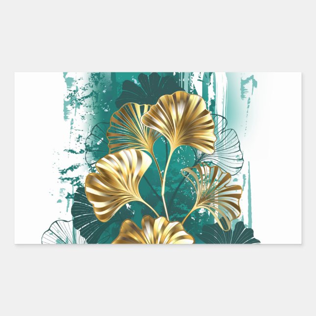 Branch with Golden Leaves Ginko Biloba Rectangular Sticker (Front)