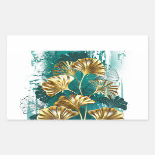 Branch with Golden Leaves Ginko Biloba Rectangular Sticker