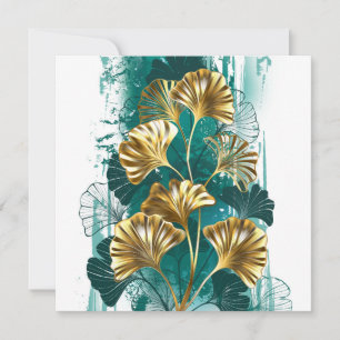 Branch with Golden Leaves Ginko Biloba Save The Date