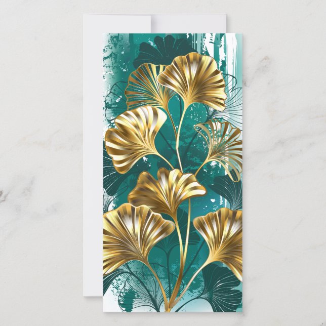 Branch with Golden Leaves Ginko Biloba Save The Date (Front)