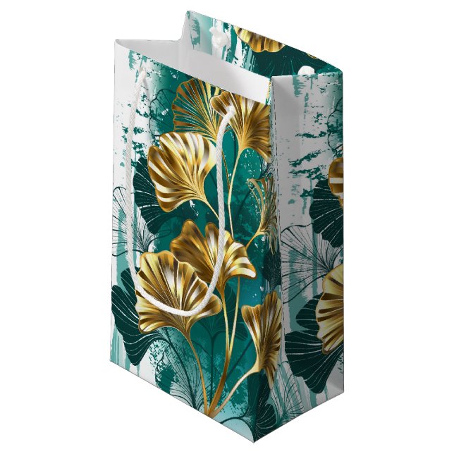 Branch with Golden Leaves Ginko Biloba Small Gift Bag (Front Angled)