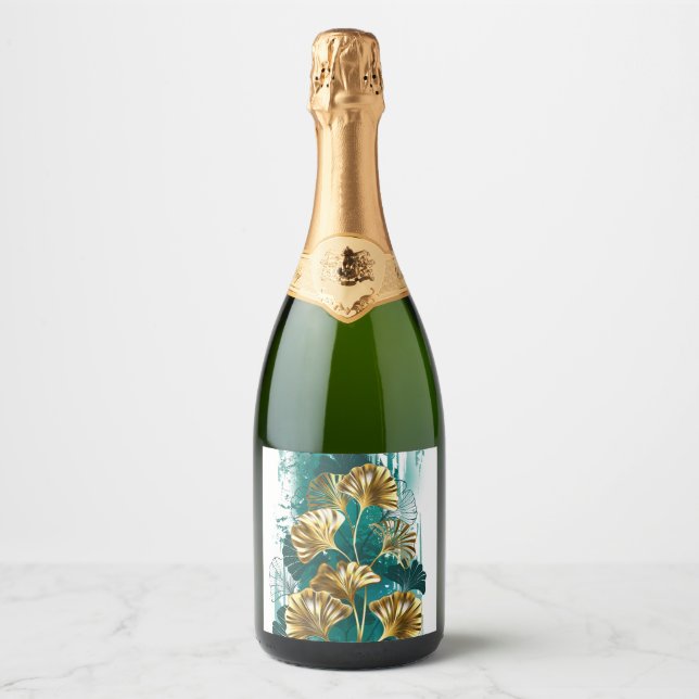 Branch with Golden Leaves Ginko Biloba Sparkling Wine Label (Front)
