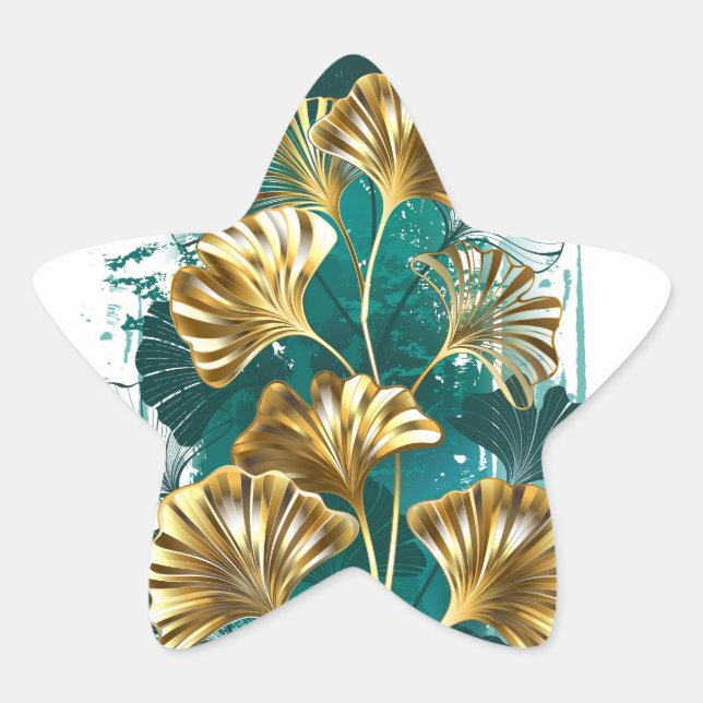Branch with Golden Leaves Ginko Biloba Star Sticker (Front)