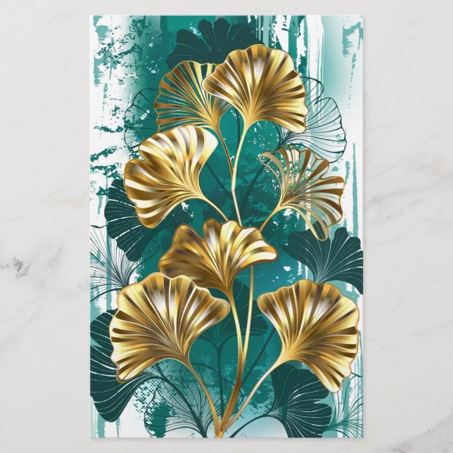 Branch with Golden Leaves Ginko Biloba Stationery (Front)