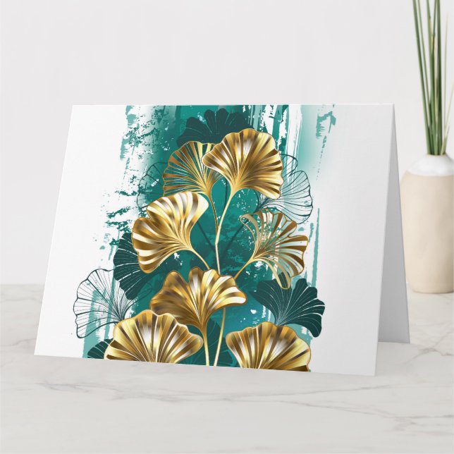 Branch with Golden Leaves Ginko Biloba Thank You Card (Front)