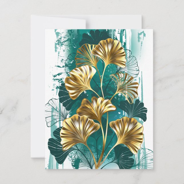 Branch with Golden Leaves Ginko Biloba Thank You Card (Front)