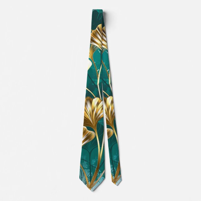 Branch with Golden Leaves Ginko Biloba Tie (Front)