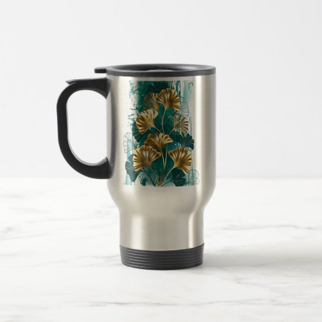 Branch with Golden Leaves Ginko Biloba Travel Mug (Left)