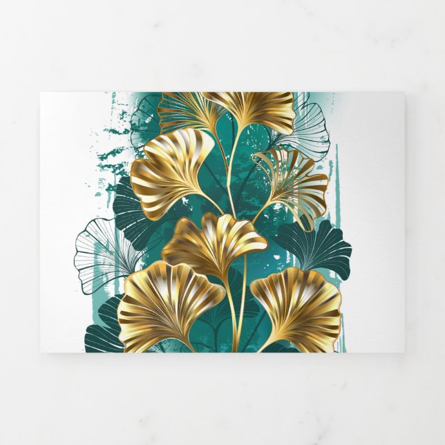 Branch with Golden Leaves Ginko Biloba Tri-Fold Announcement (Cover)