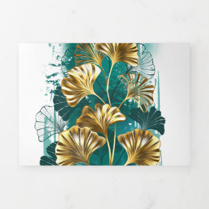 Branch with Golden Leaves Ginko Biloba Tri-Fold Holiday Card