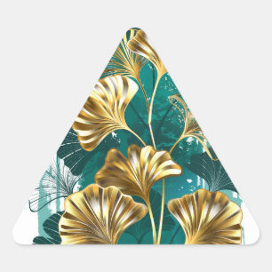 Branch with Golden Leaves Ginko Biloba Triangle Sticker