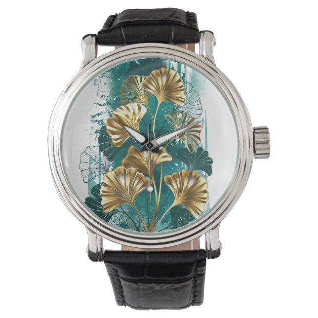 Branch with Golden Leaves Ginko Biloba Watch (Front)