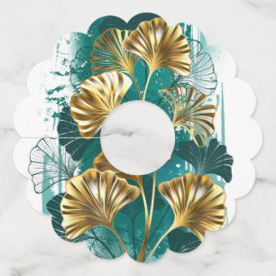 Branch with Golden Leaves Ginko Biloba Wine Glass Tag