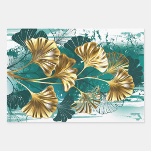 Branch with Golden Leaves Ginko Biloba Wrapping Paper Sheet