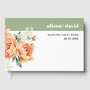 Branch with peach frose flowers floral wedding guest book
