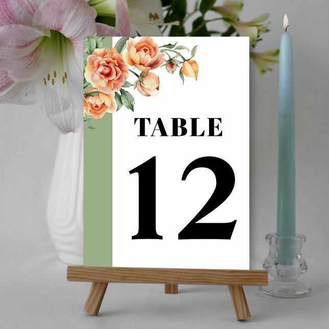 Branch with peach rose flowers floral wedding table number (Creator Uploaded)