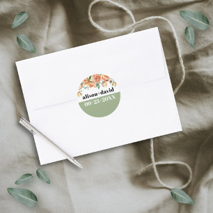 Branch with peach rose flowers wedding classic round sticker