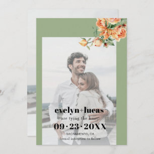 Branch with peach roses floral photo wedding save the date